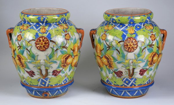 (2) Oversized hand painted ceramic urns (1 of 3)