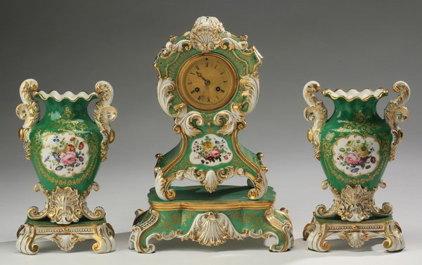 3-Piece porcelain clock garniture, 19th c. (1 of 4)