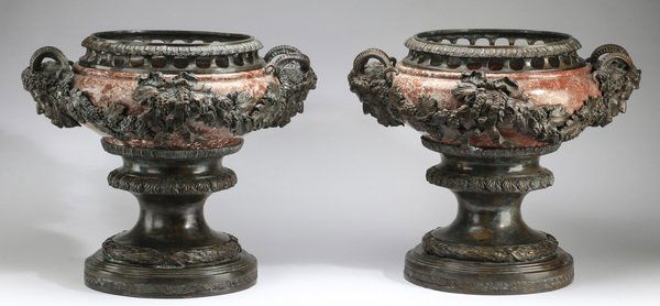 Pair of Louis XV style bronze, marble basins (1 of 7)