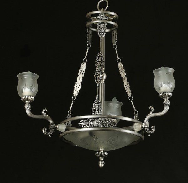 Italian 3-arm silver chandelier, 40"h. (1 of 3)