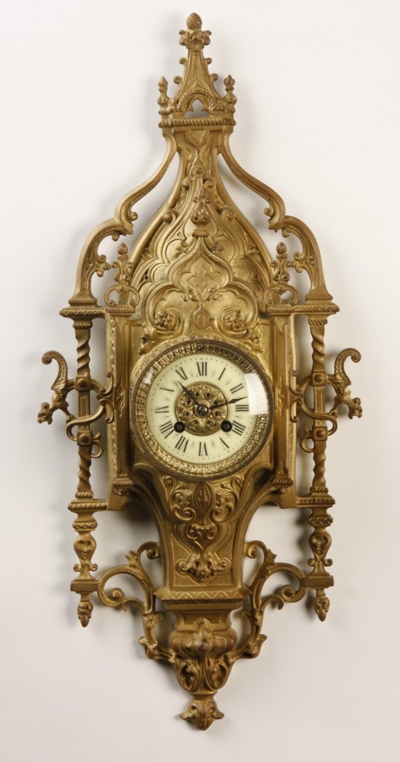 19th c. French gilt bronze cartel clock, 24"h (1 of 5)