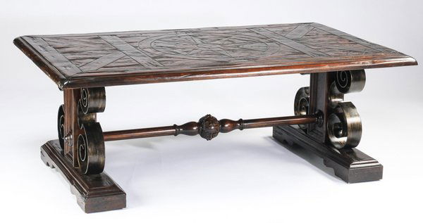 Carved mahogany coffee table, 60"w (1 of 3)
