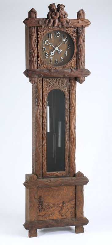 Black Forest style carved oak tall case clock (1 of 7)