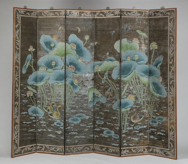 Painted screen w/ ducks and lotus plants (1 of 6)