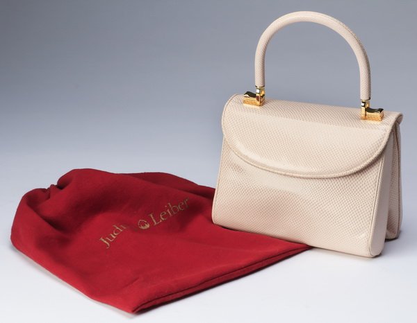 Judith Leiber pink snakeskin embossed bag, like-new: Like-new Judith Leiber pink snakeskin embossed convertible evening bag with gold tone hardware, having a rolled top handle, a fold-over flap closure with snap fastening, and a pink satin lined interio