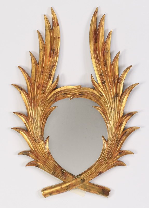 Carved gilt wood mirror of laurel leaves, 33"h (1 of 1)