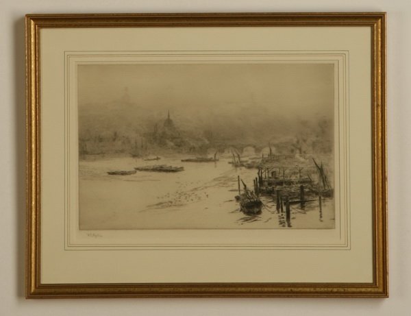 19th c. framed etching, signed Wyllie (1 of 2)