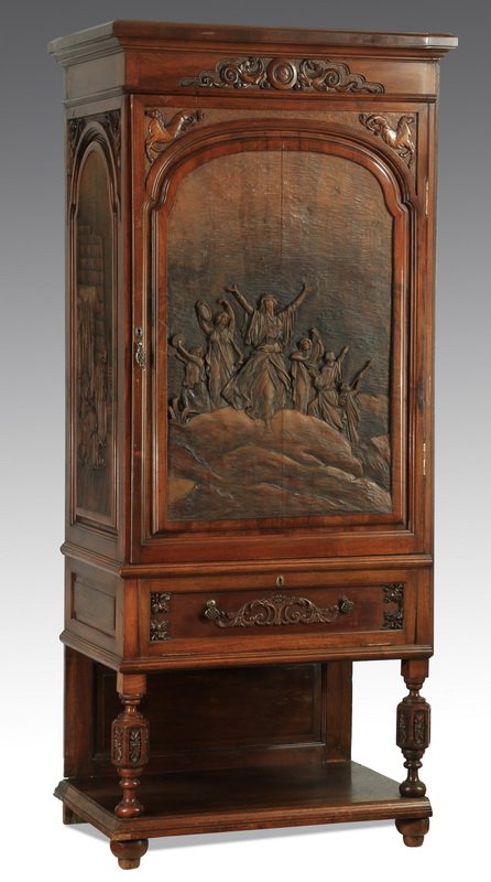 Italian carved cabinet with mirrored interior, 79"h (1 of 9)