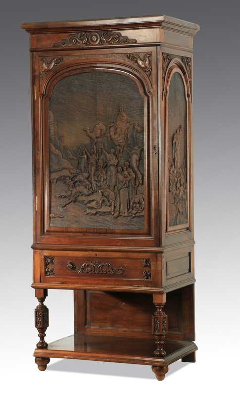 Italian carved cabinet with mirrored interior, 79"h (1 of 10)