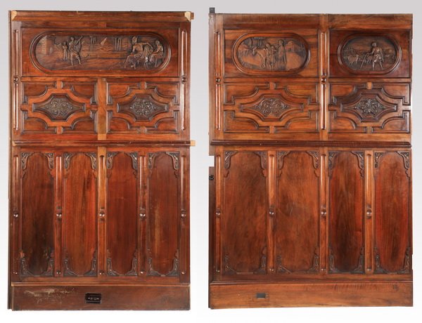 (13) Hand carved walnut panels w/scenes in relief (1 of 10)