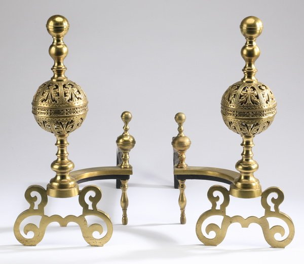 Pair of brass andirons, 19"h (1 of 1)