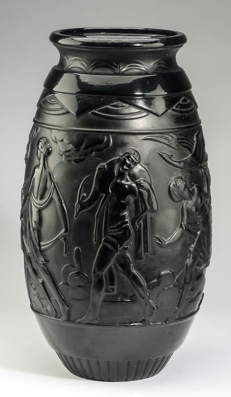 French Art Deco black glass vase by Sabino, signed (1 of 7)