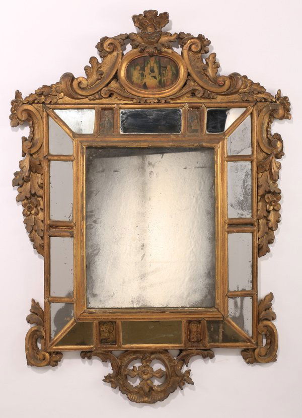 18th c. Continental giltwood mirror, 51"h (1 of 2)