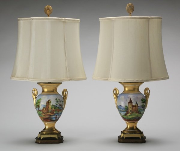 (2) 19th c. Continental urn table lamps (1 of 6)