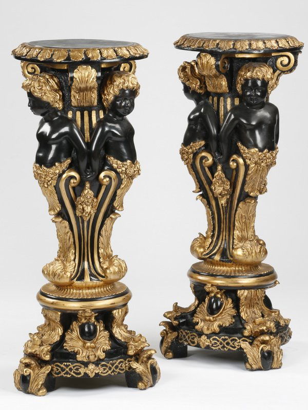(2) Patinated and gilt bronze pedestals, 43"h (1 of 3)