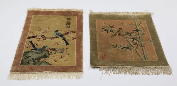 (2) Chinese silk-on-silk rugs with birds (1 of 7)