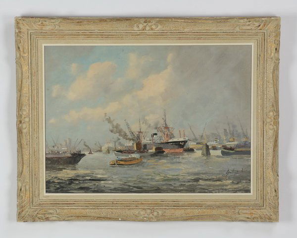 Ardri Verveen O/c 'Harbor at Rotterdam' 34"w. (1 of 4)