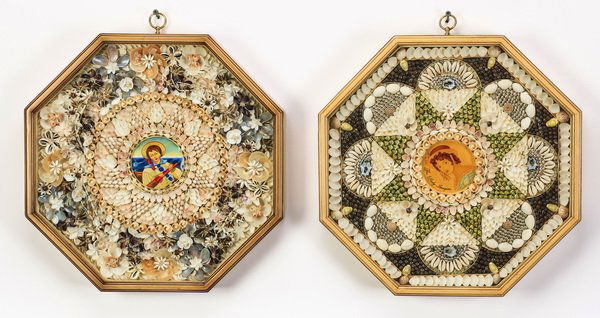 (2) 19th c. sailor's valentines, 15"h (1 of 8)