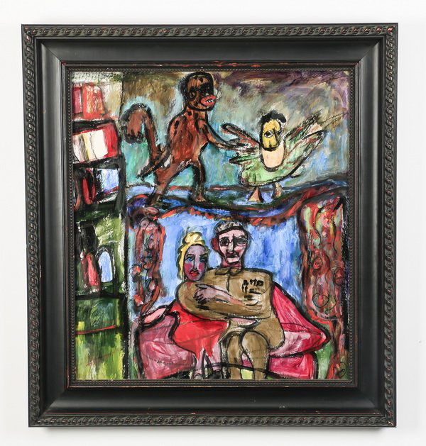 Contemporary mixed media on paper, 35"h (1 of 3)