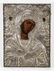 Late 19th c. Greek Icon of Mary w/silver cover, 24"h