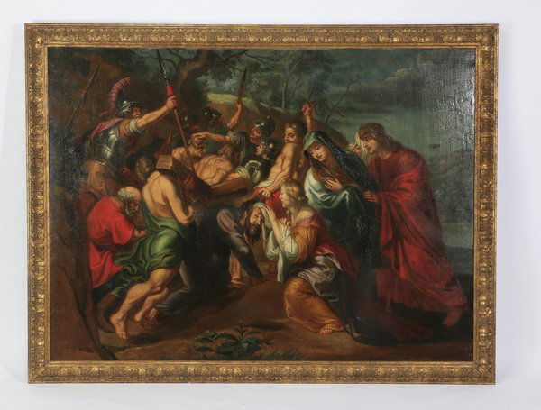 19th c. O/c, sixth Station of the Cross, 71"w (1 of 6)