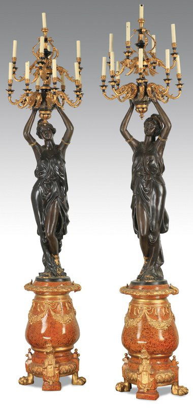 Patinated and gilt bronze 13-light torchieres, 100"h (1 of 5)
