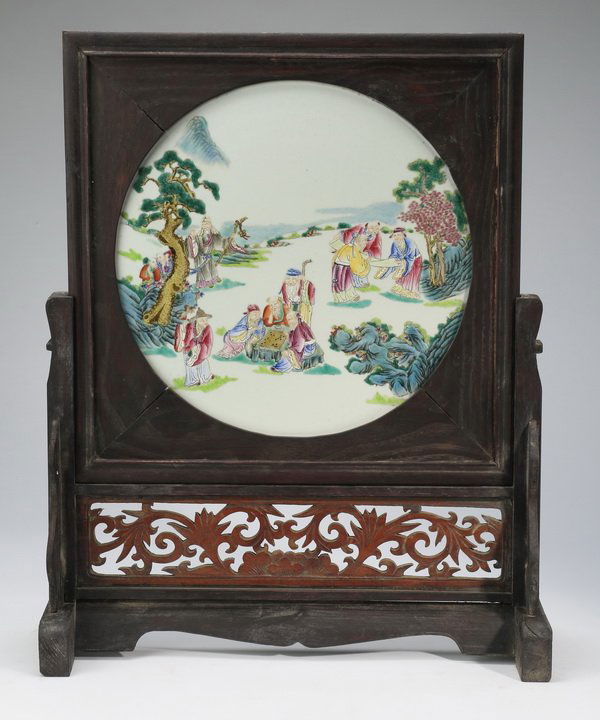 Chinese porcelain tabletop screen, 23"h (1 of 7)