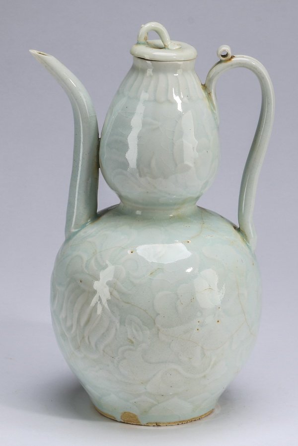 Chinese Song style double gourd ewer, 9"h (1 of 7)