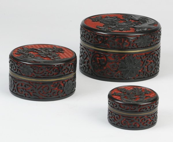 (3) Chinese cinnabar lacquer covered boxes (1 of 2)