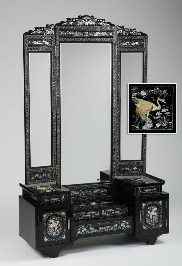 Ebonized vanity with mother-of-pearl inlay (1 of 4)