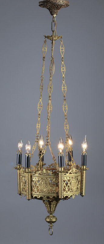 Gothic Revival gilt metal 6-light chandelier (1 of 2)