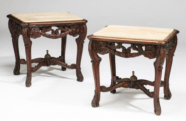Pair of French marble top side tables, 24"w (1 of 3)