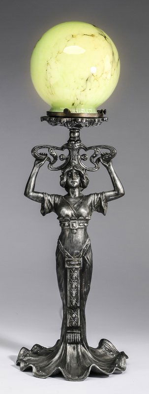 Art Nouveau style lamp w/glass globe shade (1 of 1)