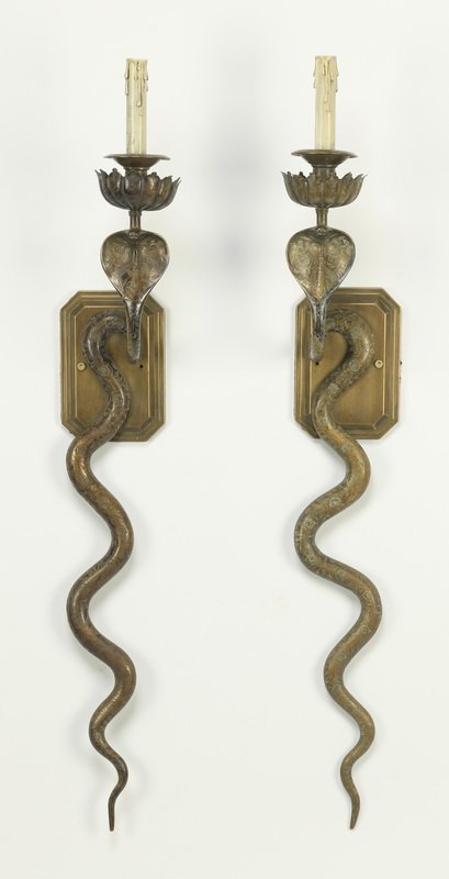(2) Brass cobra form sconces, 35"h (1 of 3)