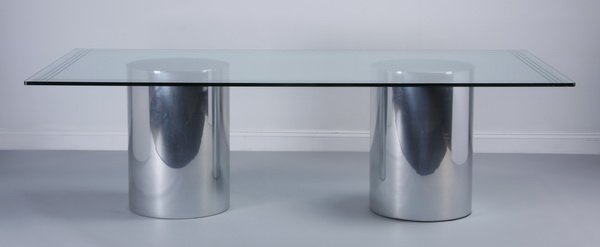 Glass top, aluminum drum table, 96"l (1 of 6)