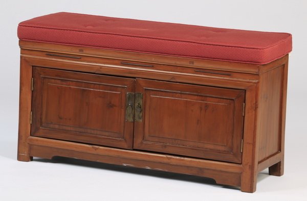 Chinese storage cabinet with tufted cushion (1 of 3)