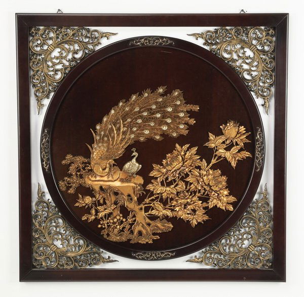 Chinese hanging panel with peacocks, 35"h (1 of 2)