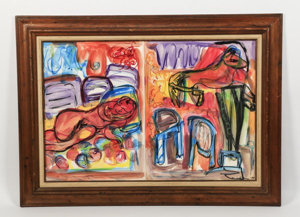 20th c. abstract W/c on paper, signed Whitney, 45"w (1 of 2)