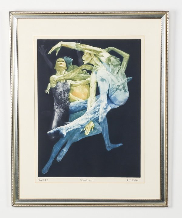 G.H. Rothe (German) signed mezzotint of dancers, 34"h (1 of 3)
