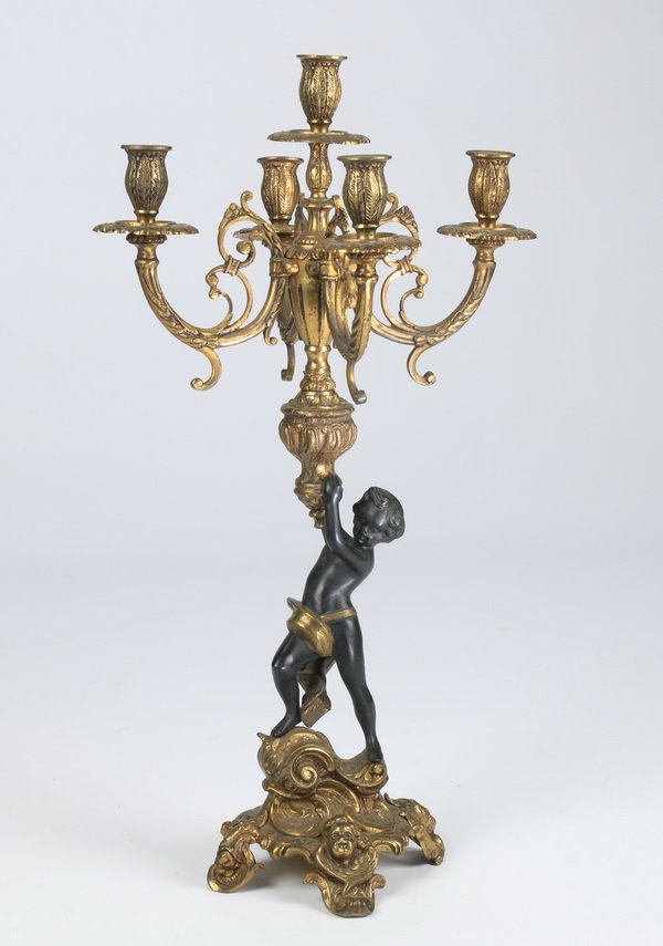 Parcel gilt putto candelabrum, 23"h (1 of 2)