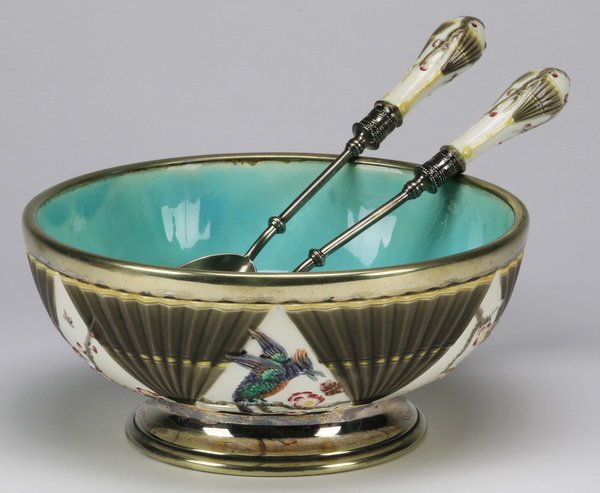 Majolica bird and fan bowl & servers (1 of 5)