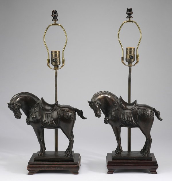 (2) Tang Dynasty style bronze horse lamps (1 of 2)