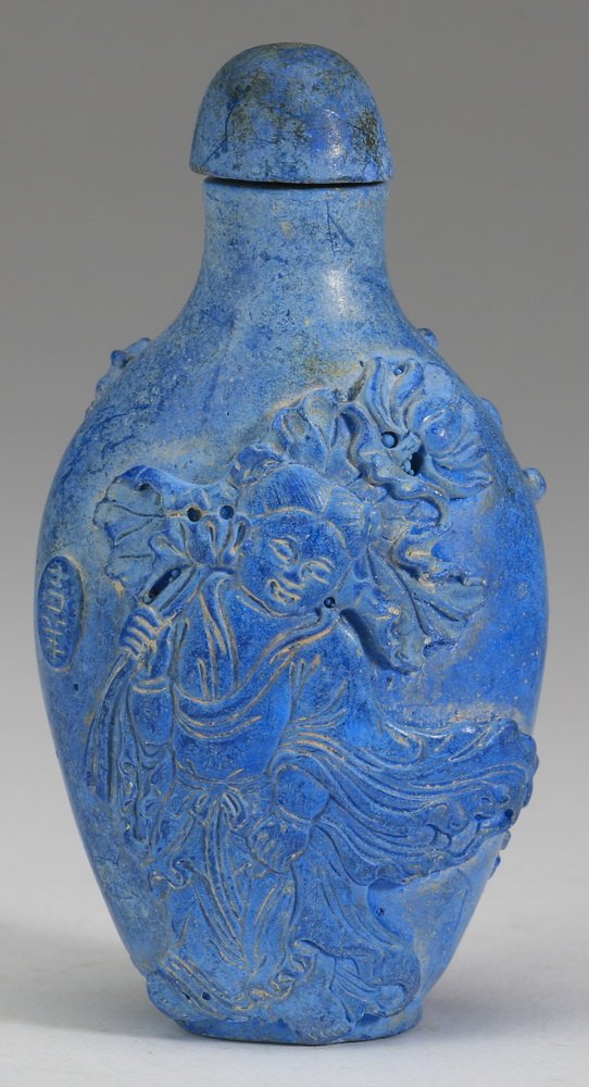Chinese blue stone snuff bottle, 3"h (1 of 7)