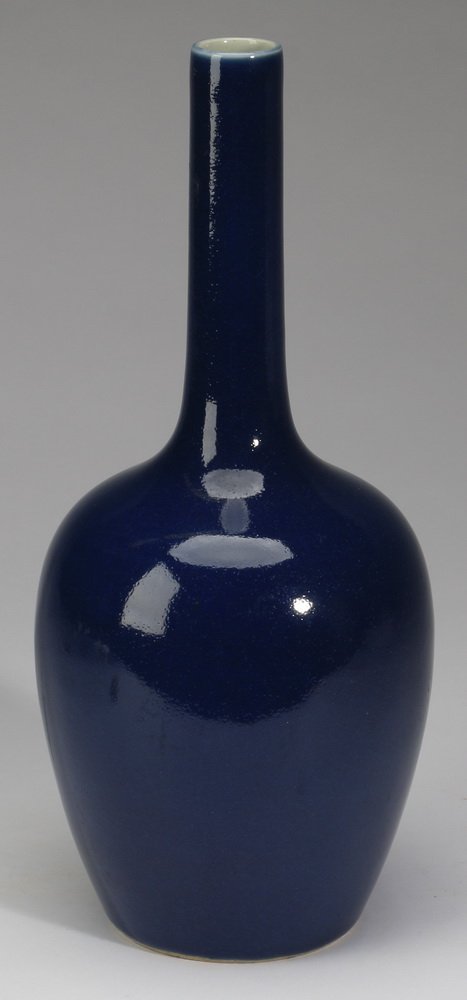 Chinese cobalt monochrome bottle vase, 11"h (1 of 6)