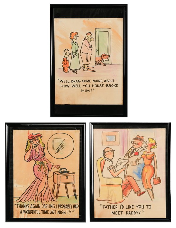 (3) 1940s pen and ink cartoons for Esquire magazine (1 of 1)