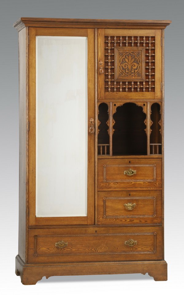 Early 20th c. American oak chifferobe, 78"h (1 of 2)