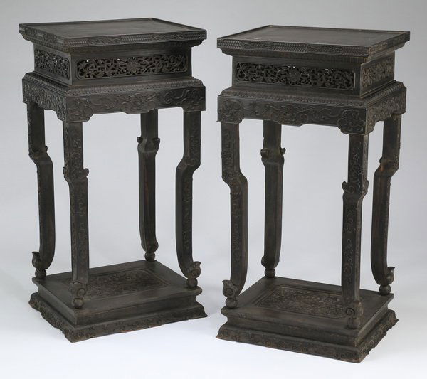 (2) Chinese carved zitan tall stands, 39.5"h (1 of 7)