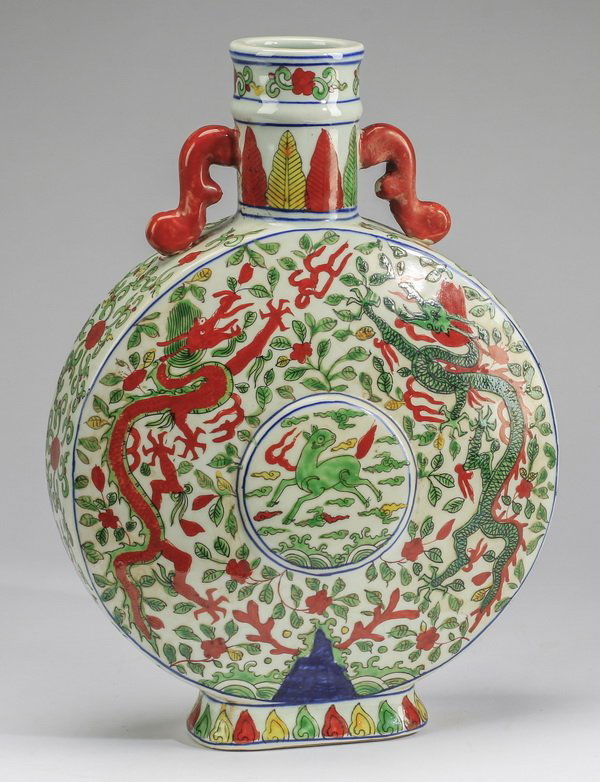 Chinese wucai dragon moon flask, 16"h (1 of 7)
