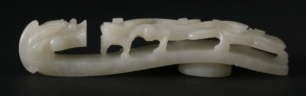 Chinese caved white jade dragon and qilin belt hook (1 of 10)