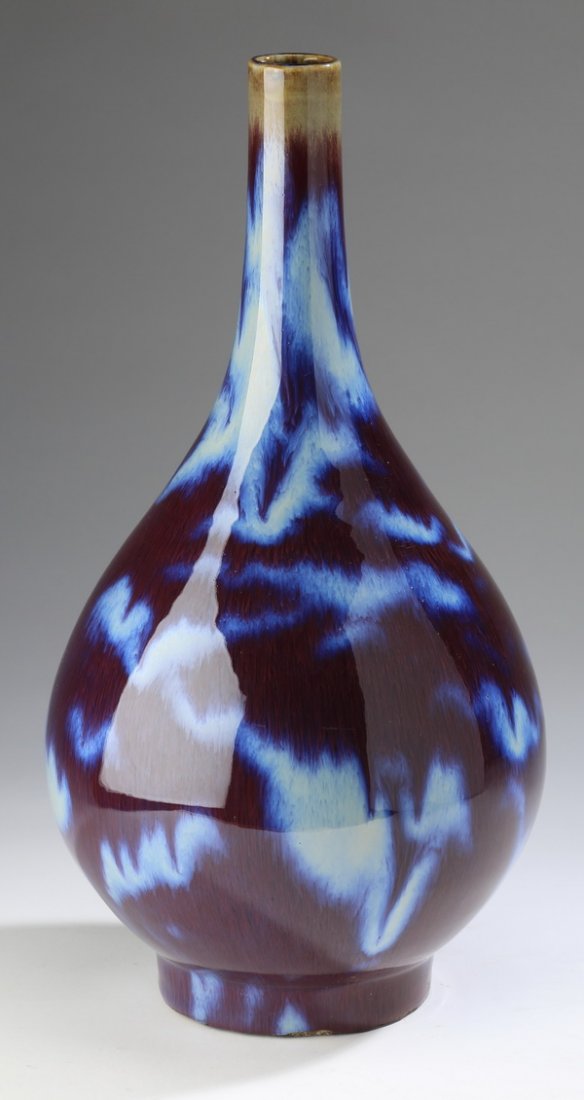 Chinese flambe' glazed bottle neck vase, 16"h (1 of 5)